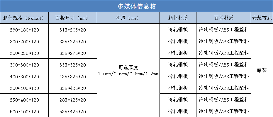 多媒体信息箱规格型号